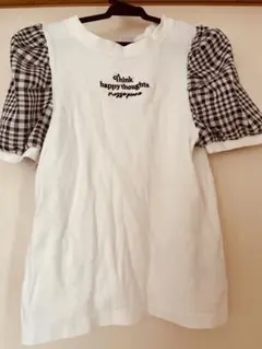 【mezzo piano】チェック柄パフスリーブTシャツ