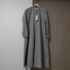 両面起毛フランネル スタンドカラー長袖ワンピース M ベージュ