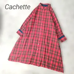 Cachette カシェット　赤 タータンチェック柄 シャツワンピース　ロング