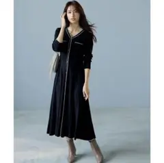 any SiS 【洗える】バイカラーデザインニット ワンピース ネイビー　M