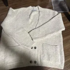 ZARA アイボリー リブ編みカーディガン　S