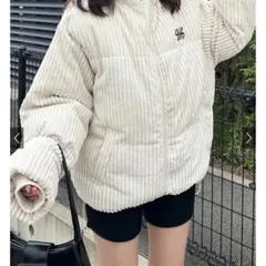 グレイル ロゴ刺繍コーデュロイダウンジャケット アイボリー