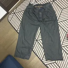 ダークグレー デニム ワイドレッグパンツ SDロゴ