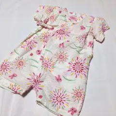 Hot Biscuitsミキハウス 美品 ロンパース 花火とウサギ模様 甚平