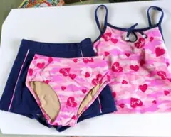 ハート柄セパレート水着 160cm ピンク・ネイビー