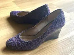 アンタイトル　靴　秋冬　23㎝　紫系ツイードウェッジヒールパンプス