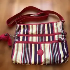 Kipling トラベル　ショルダーバッグ ピンク　ストライプ