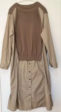 YECCA VECCA ニットドッキング シャツワンピース ベージュ