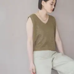 ラメニットノースリーブ オリーブ