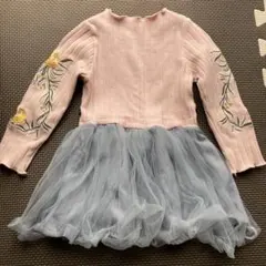 ピンク花柄刺繍ワンピース 90-100相当