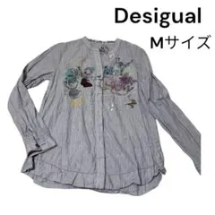 人気　デシグアル　長袖シャツブラウス　チュニック　ブルー　Mサイズ