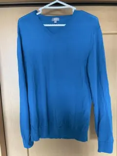 ターコイズブルー／ユニクロUNIQLO☆エクストラファインメリノＶネックセーター