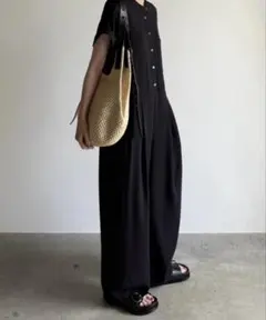 BACCA バッカ フロントジップ オールインワン ジャンプスーツ 黒34