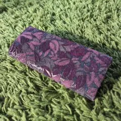 レザークラフト　長財布　 メガネケース　小物入れ　紫色と茶色の葉模様　スウェード