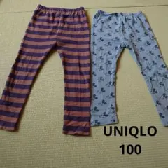 UNIQLO　ネイビー　茶　ストライプ　ミッキー柄　2枚セット 100cm