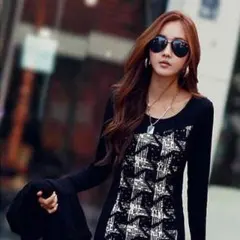 新品送料無料♡ 千鳥格子と無地の切り替えワンピース(00236)