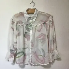 レディース　ブラウス　フリル付きシースルーシャツ　パステルカラー　訳あり