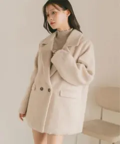 VANNIE U ミックスシャギーテーラードジャケットコート アイボリー