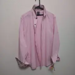 【訳あり品】TENORAS ピンク 長袖シャツ ペイズリー柄ワイヤー襟