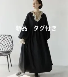 Libra Cue ボリュームスリーブ2wayカフタンワンピース　ブラック　黒のサムネイル