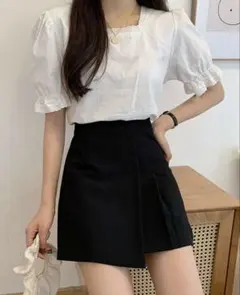 SHEIN 無地 ラップ ミニスカート風 スカートパンツ 黒 Lサイズ