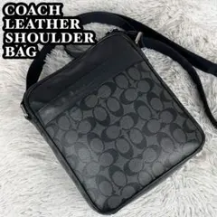 美品 コーチ PVC ショルダーバッグ シグネチャー 型押し 斜め掛け ブラック