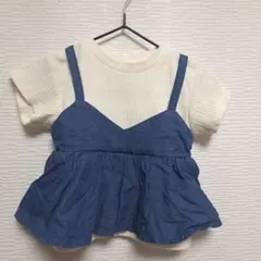 着画あり★​【BREEZE】リブTシャツ＆デニムビスチェ風トップス 90　重ね着