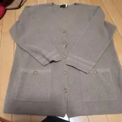 レリアン ベージュ ウール100%リブ編み カーディガン 13号＋サイズ