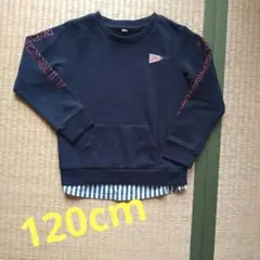 ★No.119★重ね着風★ネイビー×ストライプ★長袖トレーナー★120cm