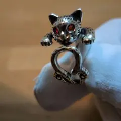 猫モチーフ リング シルバーカラー猫グッズファッション