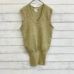 古着✨【M】ニット ベスト ノースリーブ Vネック 無地 シンプル ベージュ