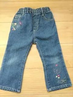 刺繍入りデニム長ズボン