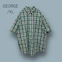 a120　【GEORGE】　チェック　シャツ　XL　グリーン　輸入古着　USのサムネイル