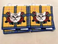 【新品】Francfranc 猫と花刺繍のチェック柄ハンカチ2枚セット