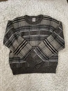 グレー系 チェック柄 ニットセーター 長袖