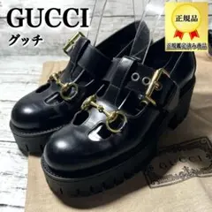 GUCCIグッチTストラップ厚底ローファー22.5ホースビットレザーメリ 