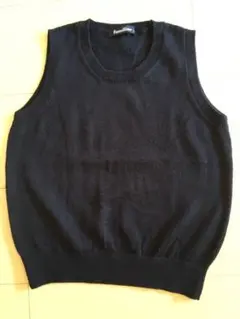 ニットベスト紺色男女兼用、丸首