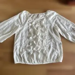 未使用　untitled フリル付き　ホワイト　生成り 7分丈袖ブラウス