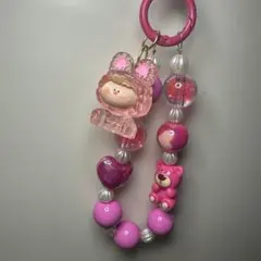 ハンドメイド ピンククマストラップ