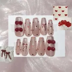 【現品】赤 フレンチガーリー マグネット クリスマス ネイルチップ