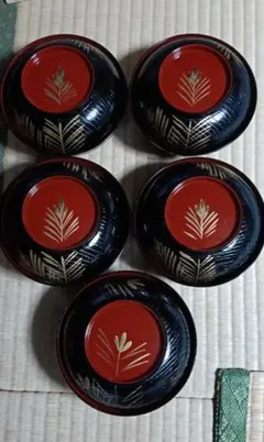 蓋つき煮物椀 5客セット 漆器 蒔絵風のサムネイル