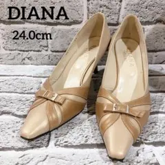 DIANA ダイアナ ベージュ系 ポインテッドトゥ パンプス リボン エレガント