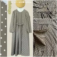 昭和レトロ︎✦︎ヴィンテージ古着︎✦︎カーキ 生成りドッド︎✦︎飾りベルト︎✦︎膝丈ワンピース