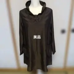 ブラウン ボーダー 長袖 チュニック光沢