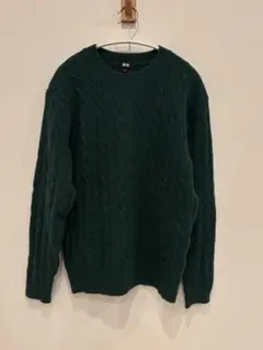 グリーン ケーブルニットセーター メンズSサイズ