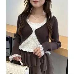 【新品未使用】レース切り替えリブボレロカーディガン　ブラウン　ナイスクラップ