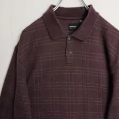 アロー 長袖シャツ ポロシャツ ワインレッド チェック柄 メンズL