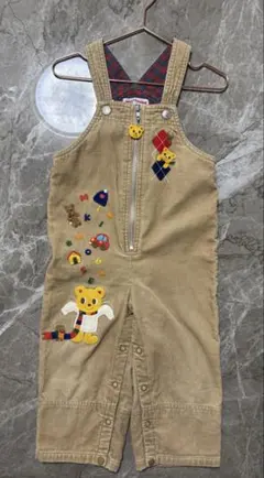 【年末SALE】mikihouseベージュ刺繍コーデュロイサロペット