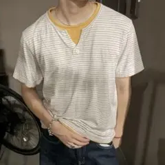 【美品】EddieBauer 00s Y2K フェイクレイヤードボーダーTシャツのサムネイル