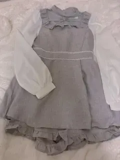 evelyn リボンフリルロンパース アイスグレー